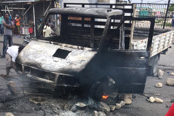 A burned truck in Haiti
